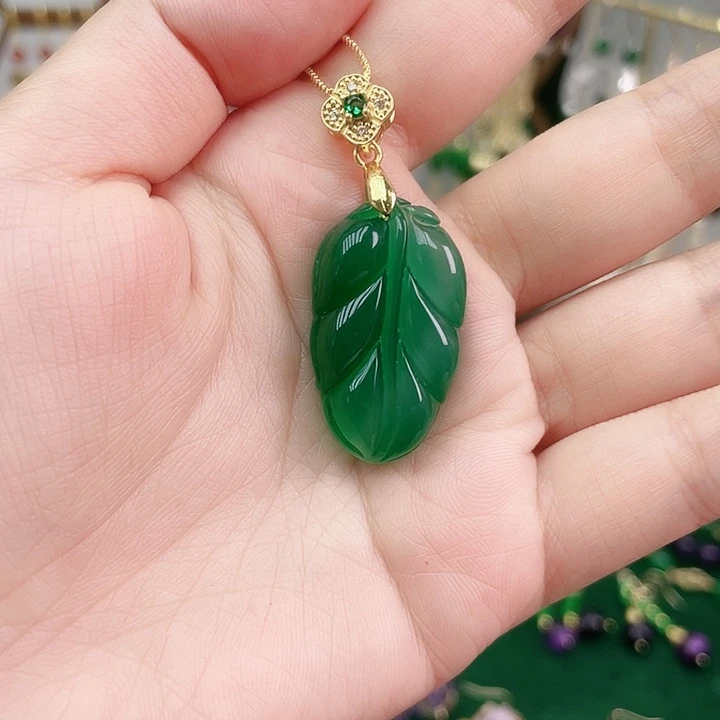 玛瑙/玉髓耳钉合金叶子2