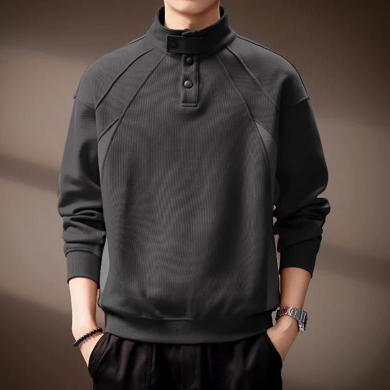 U&PURA高端美式复古重磅结构半高领卫衣男秋季新款潮流宽松亨利衫