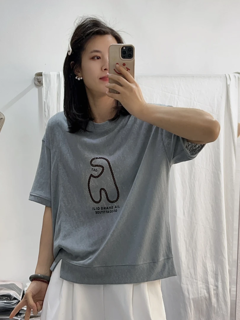 （纯良）夏季新款韩版时尚休闲百搭均码宽松圆领短袖T恤女上衣