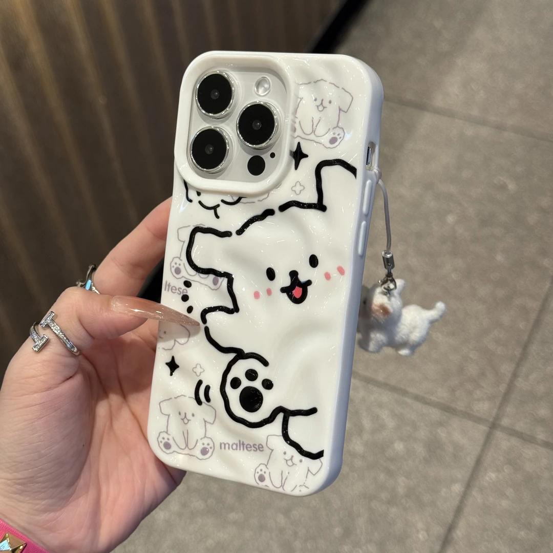 素描线条小狗挂链适用iPhone15/16pro陨石纹手机壳14苹果13/12套