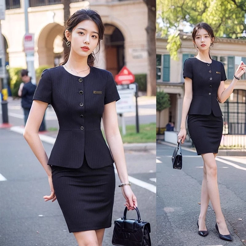职业装套装女夏美容师工作服短袖酒店前台工装售楼部珠宝店工作服