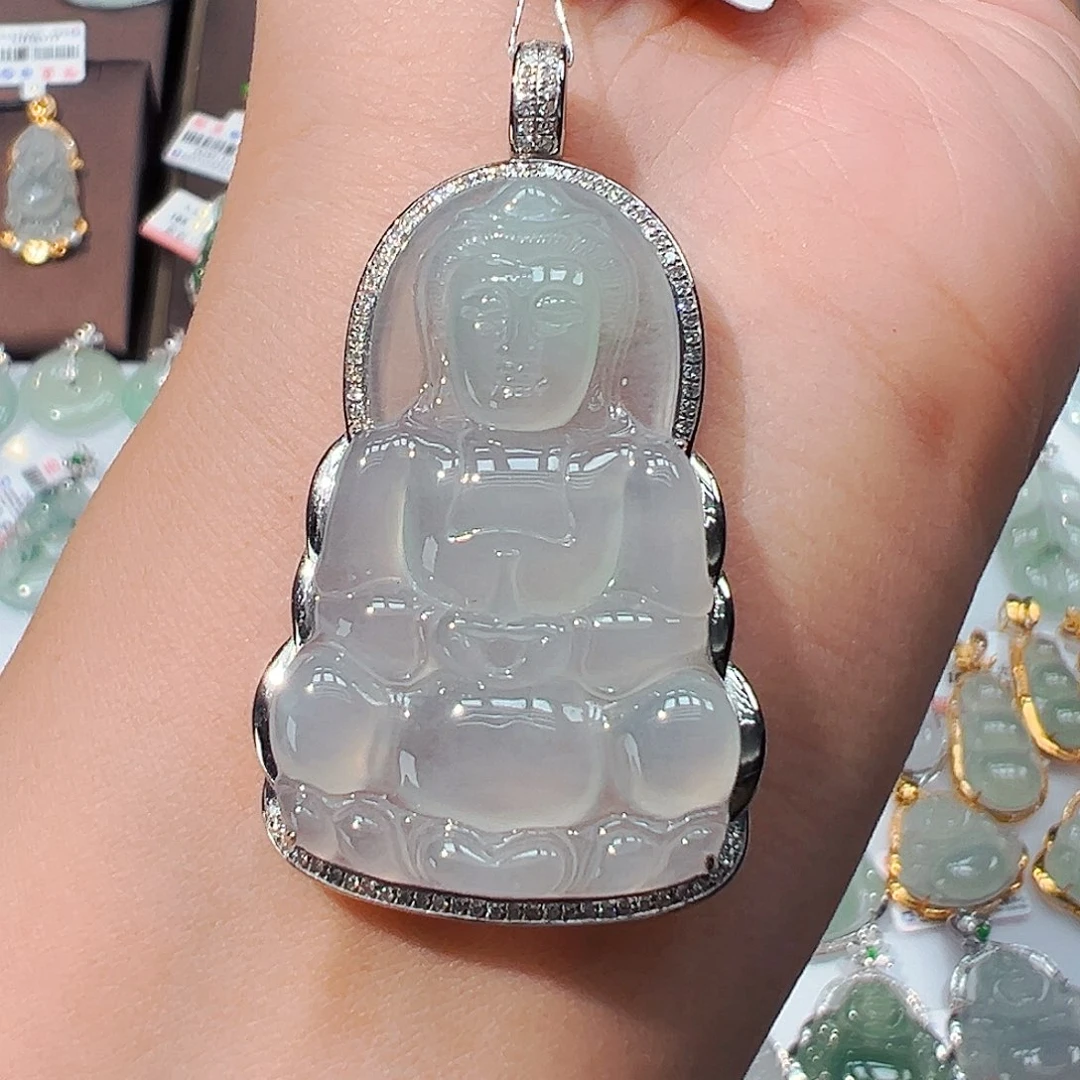 翡翠18K金镶嵌吊坠(不含链)观音