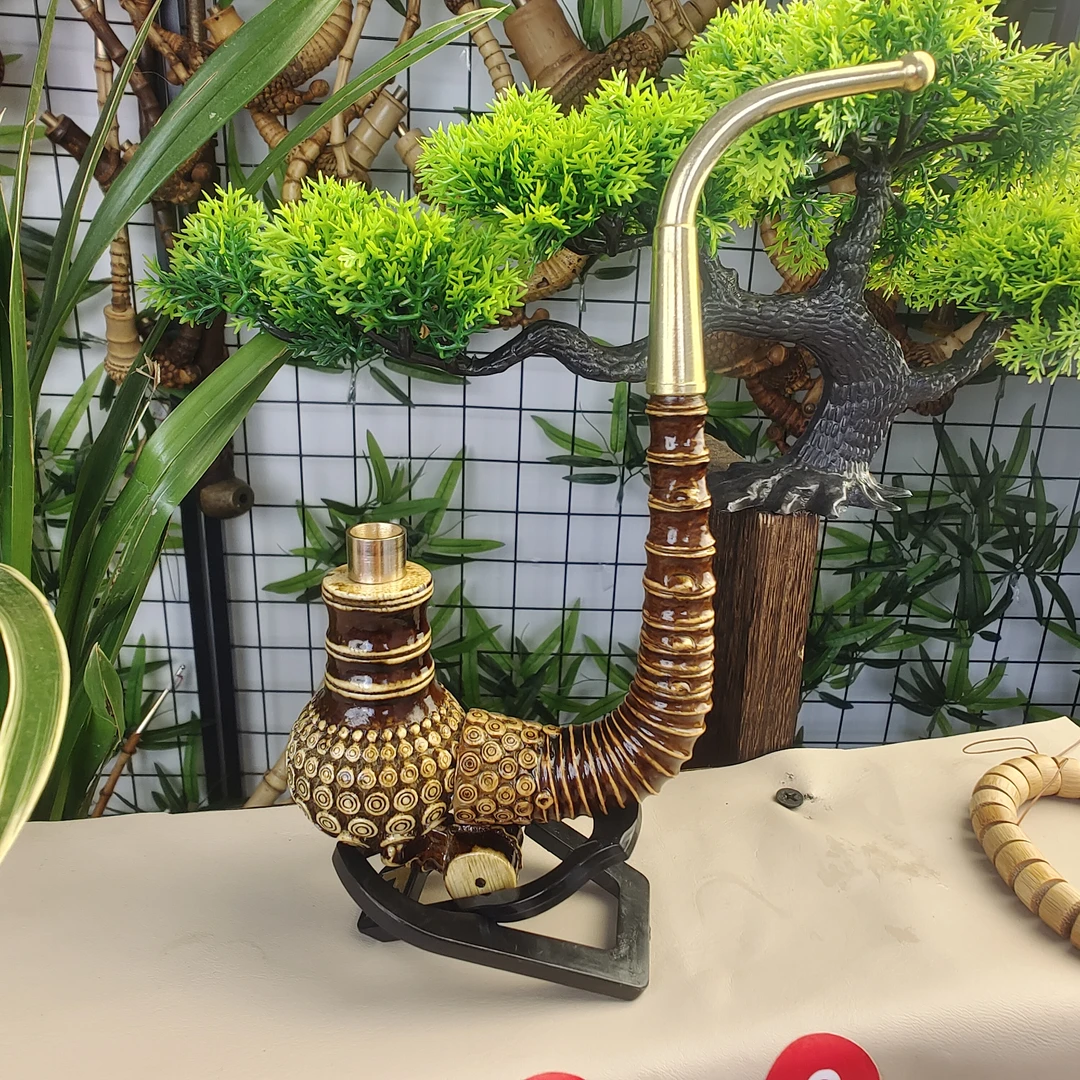 贵州民间实心竹雕刻仿黑竹大号一弯分体二十一公分左右三用火口