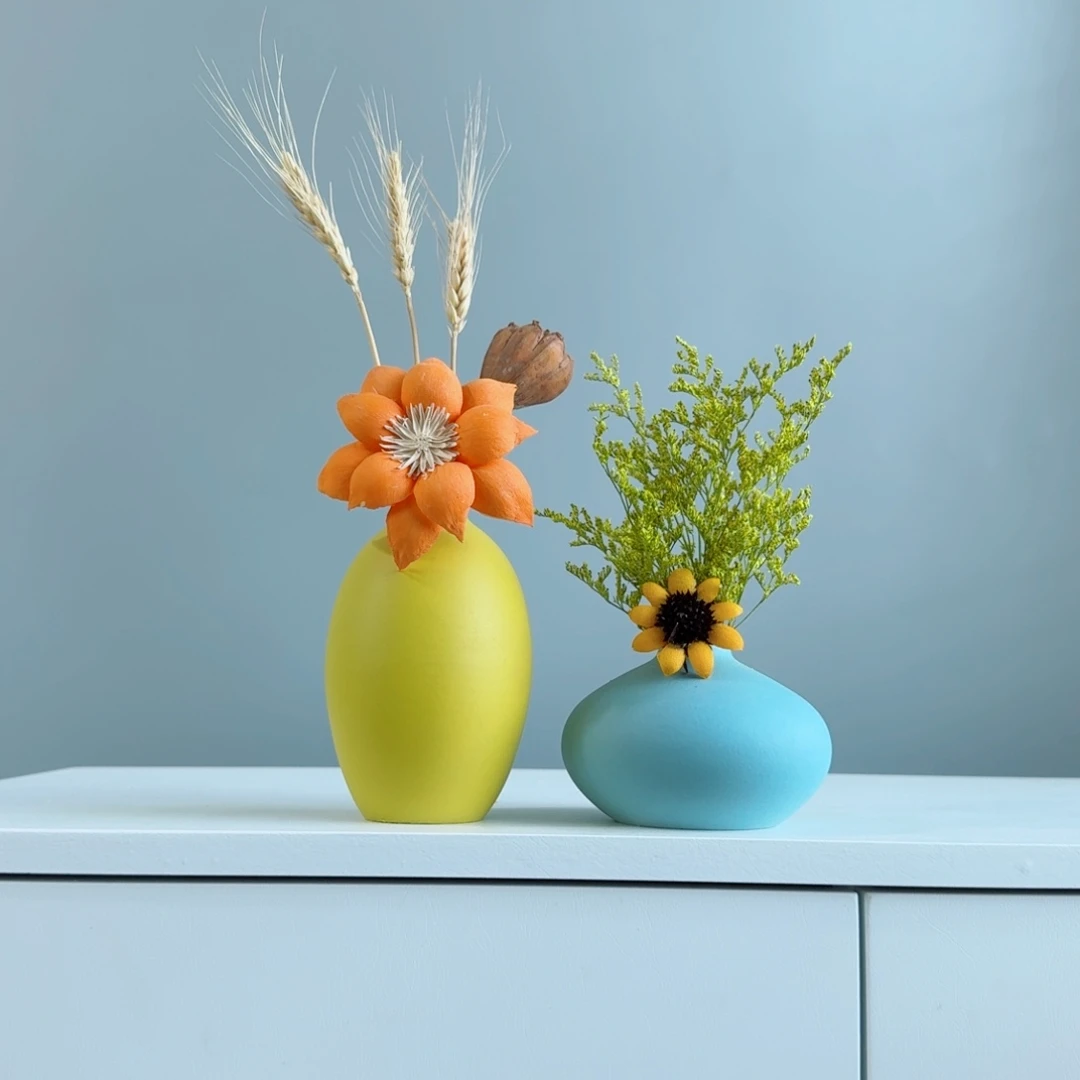 摆件陶瓷小花瓶含花总20-30cm