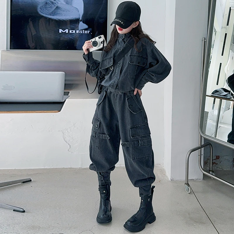 【酷哒仔】女童摩登潮牌工装裤套装2025春秋新款中大童时髦两件套