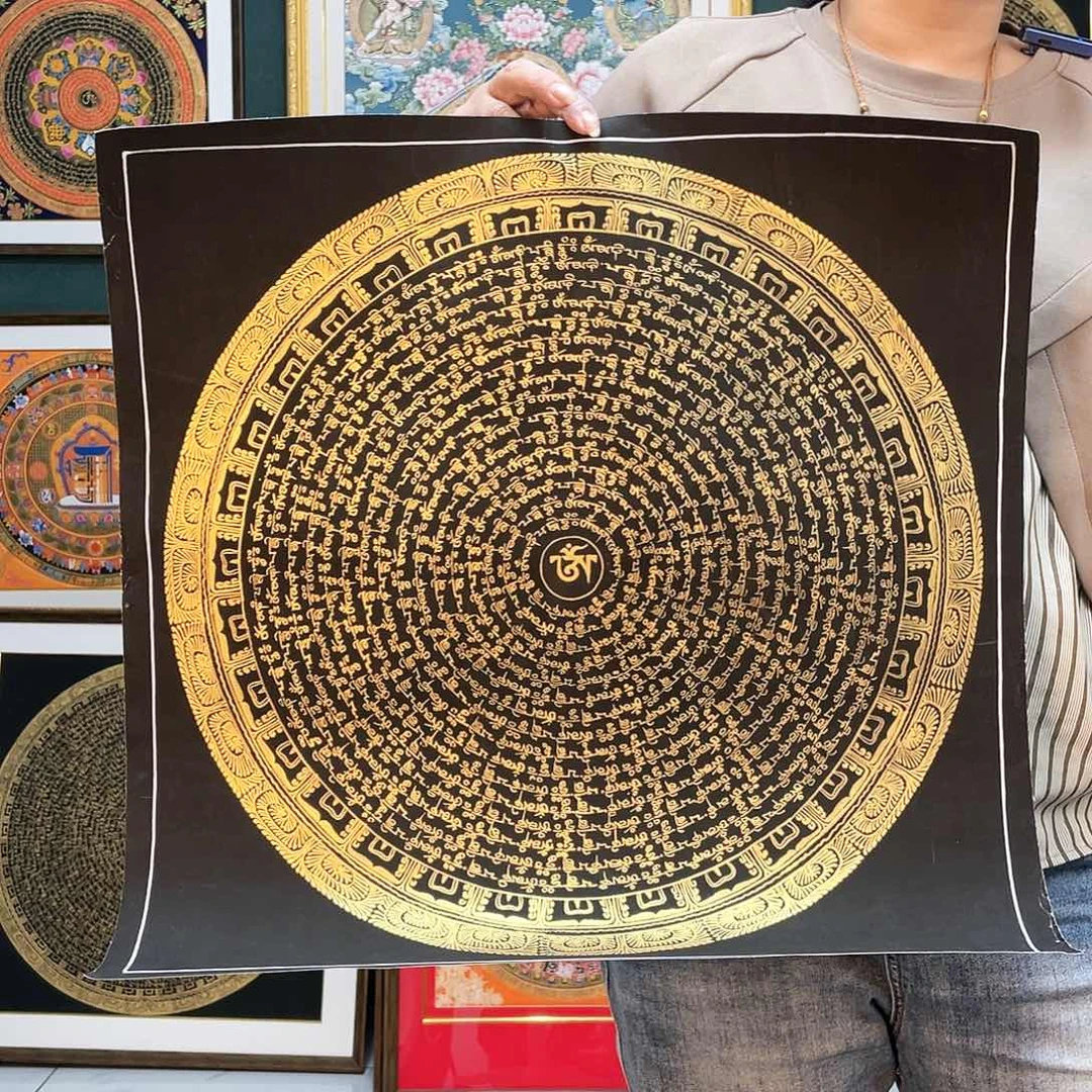 装裱画手绘唐卡50厘米坛城六字