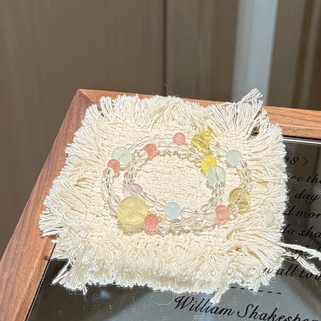【小甜豆】白水晶黄水晶草莓晶紫水晶海蓝宝设计款多宝水晶手串