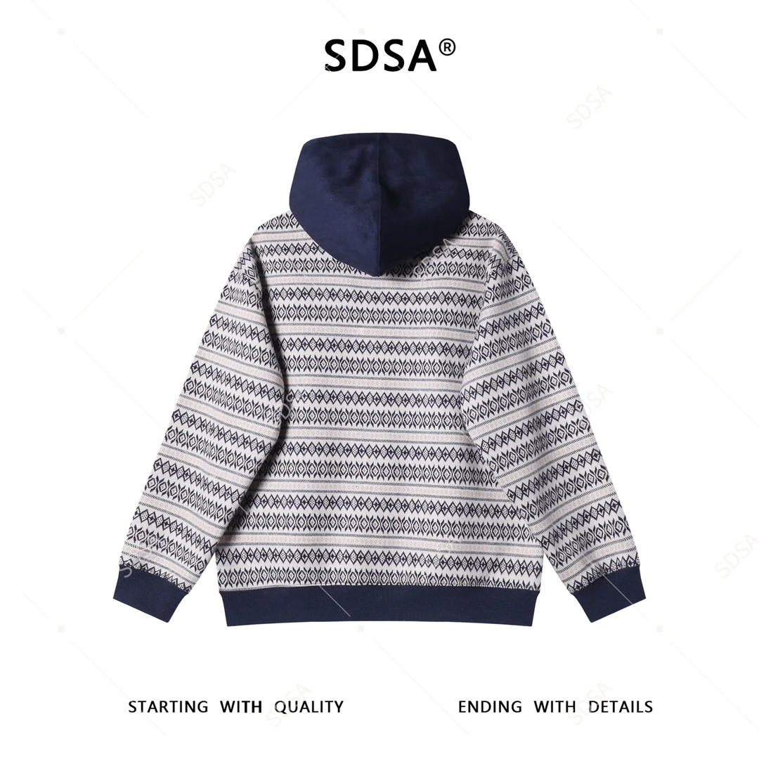 SDSA男士秋冬新款痞帅男装潮牌简约植绒拼接撞色连帽卫衣百搭宽松