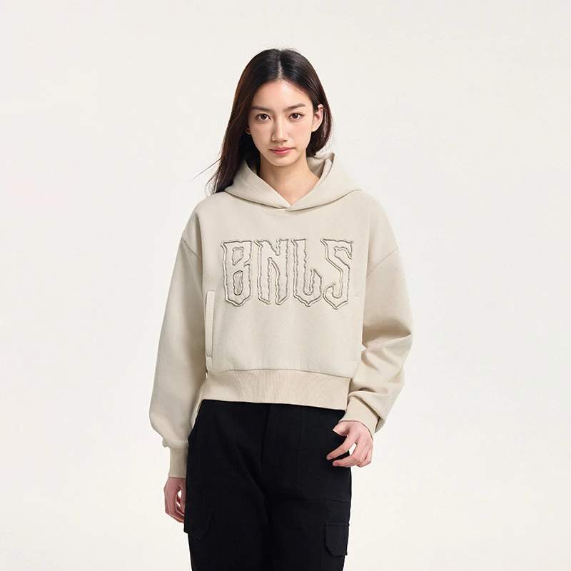 BONELESS春季2025新款基础字母LOGO贴布刺绣短款卫衣外套连帽衫