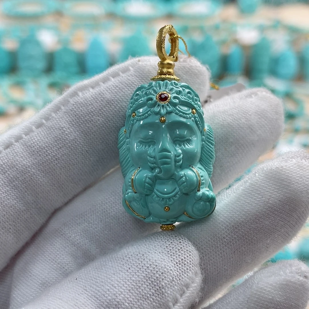 绿松石珠宝奇石18K金镶嵌