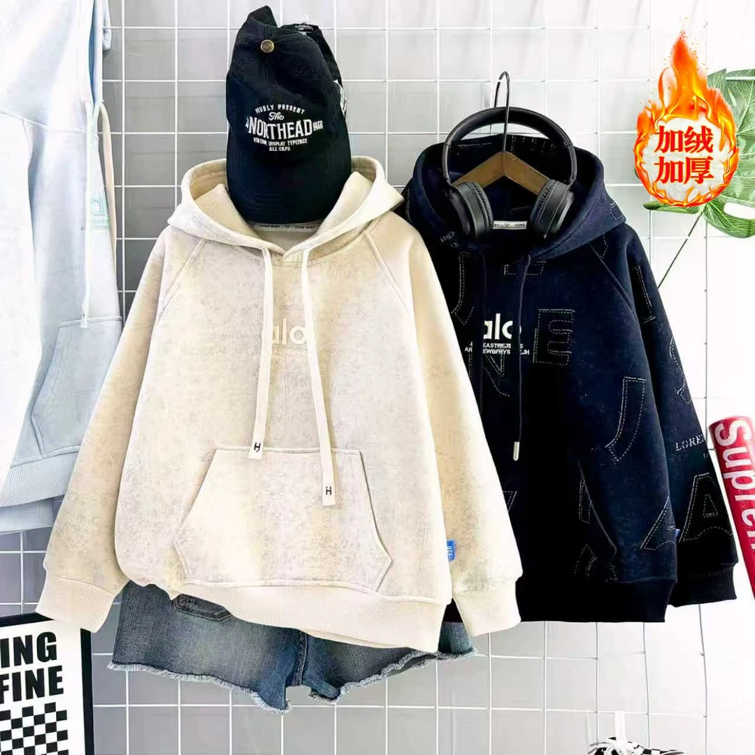 【烫银.工艺】秋冬加绒男童韩版套头卫衣上衣刺绣加宽松潮流休闲