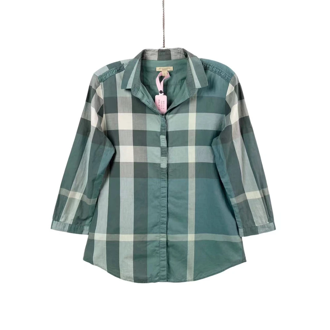 99新 BURBERRY/博柏利  pp五七一 棉 绿色格子衬衫 s码
