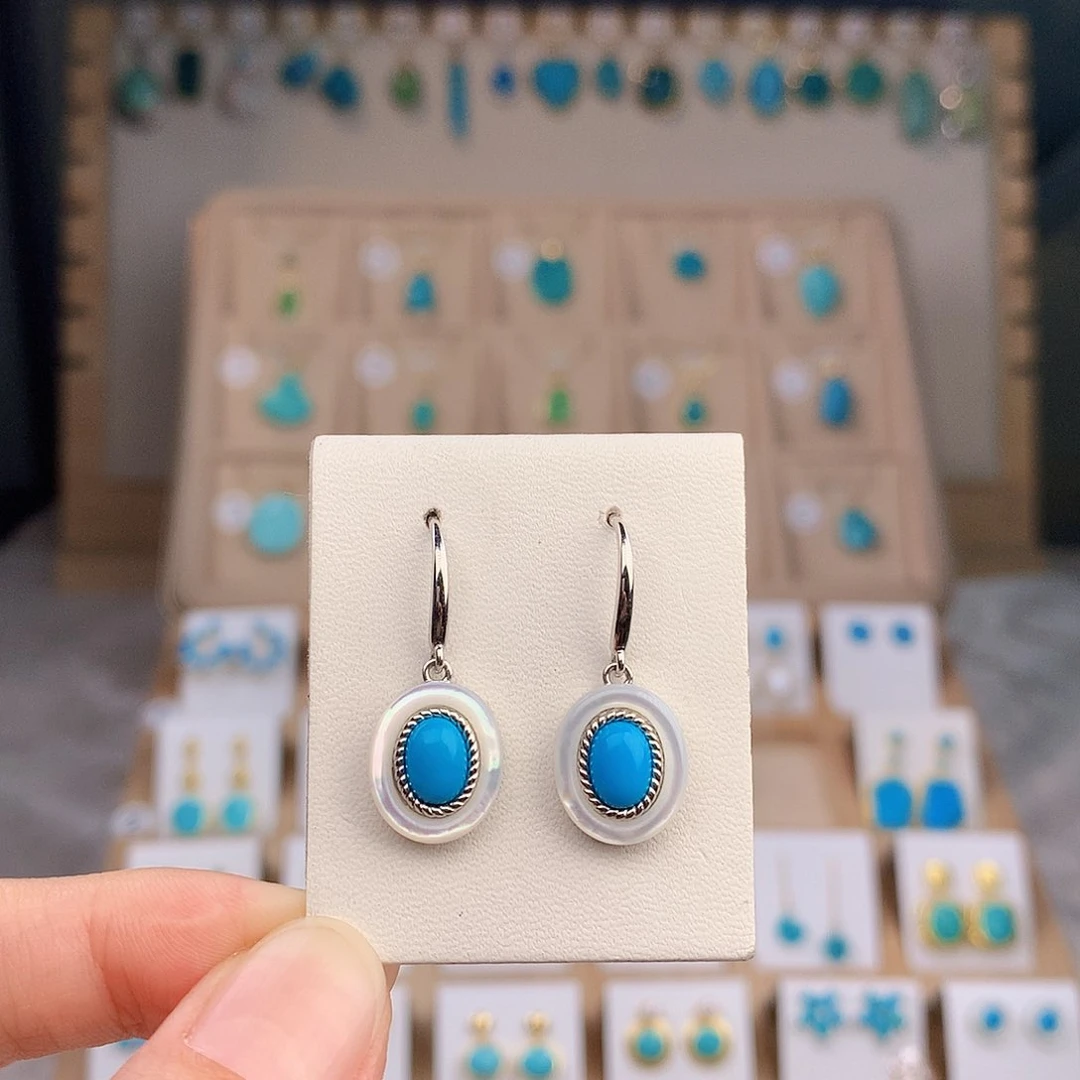 银S925镶嵌绿松石耳饰