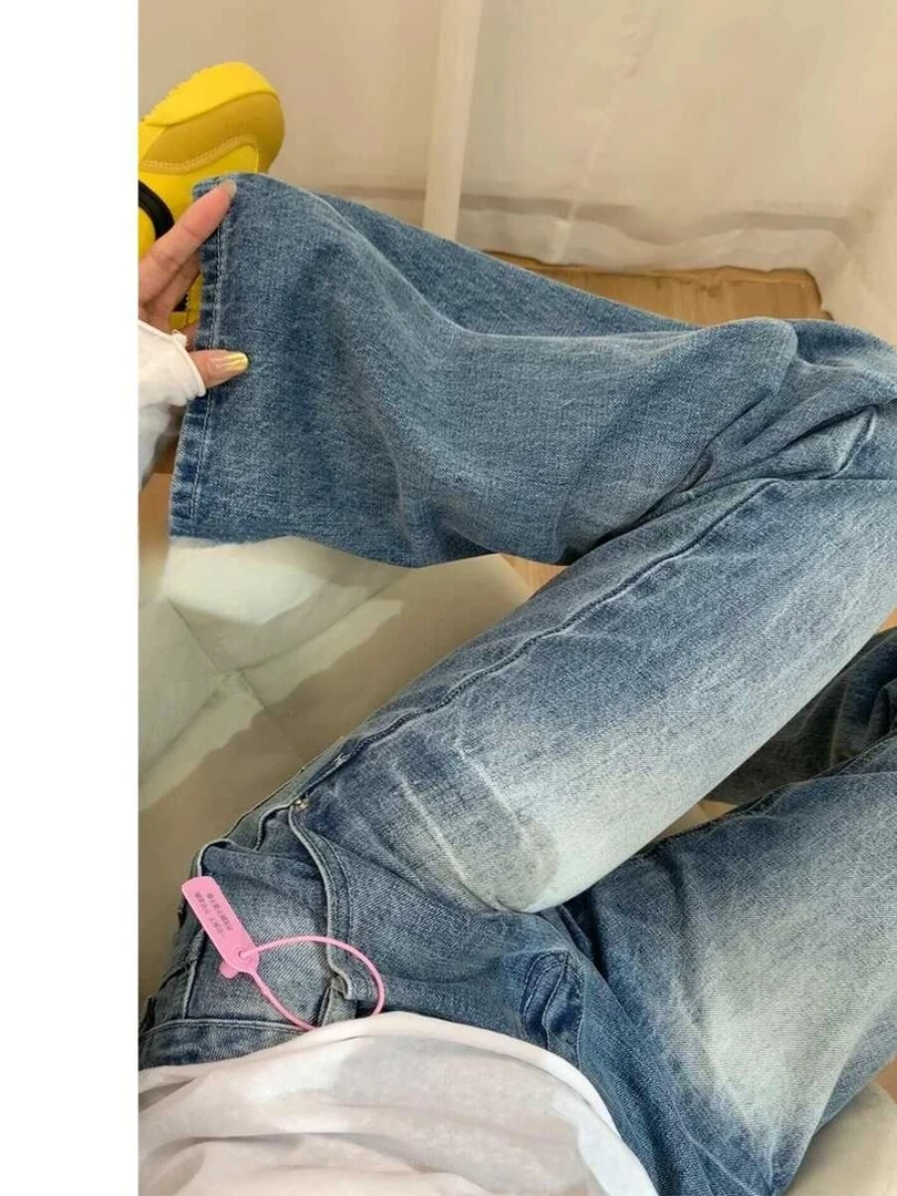 美式复古水洗不贴腿微喇叭牛仔裤女春季低腰宽松显瘦直筒阔腿长裤