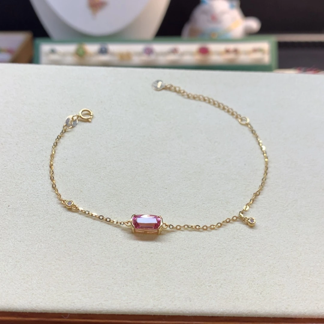 【闪购商品】碧玺手链18K金镶嵌粉色长方形