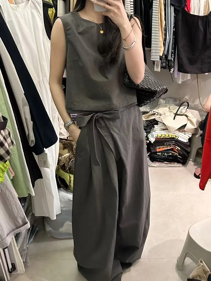 夏季高级感韩里韩气穿搭/百搭无袖背心➕设计感休闲裤女两件套套装