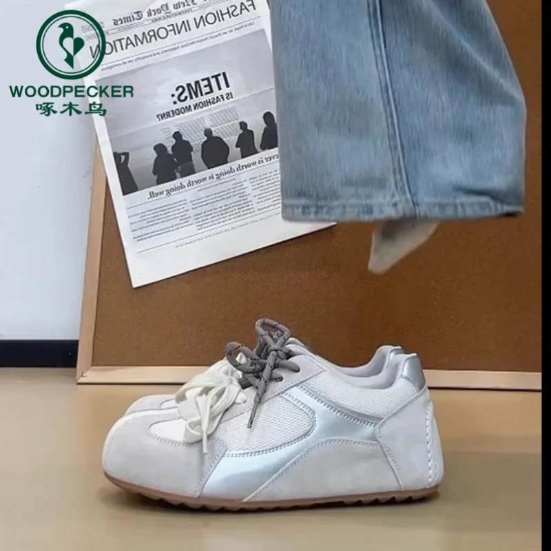 啄木鸟小众复古德训鞋女2025春新款平底内增高板鞋休闲运动阿甘鞋