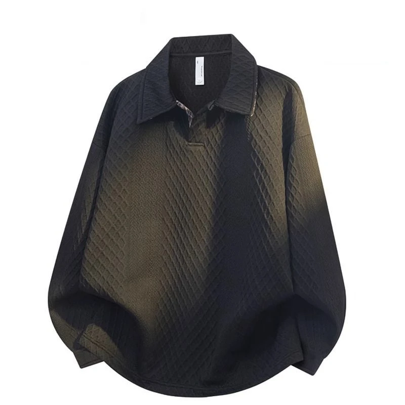 美式肌理感翻领polo衫男春秋季新款加肥加大宽松潮牌休闲长袖卫衣