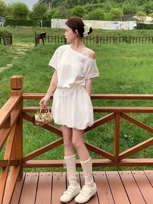 白色花苞裙套装86811
