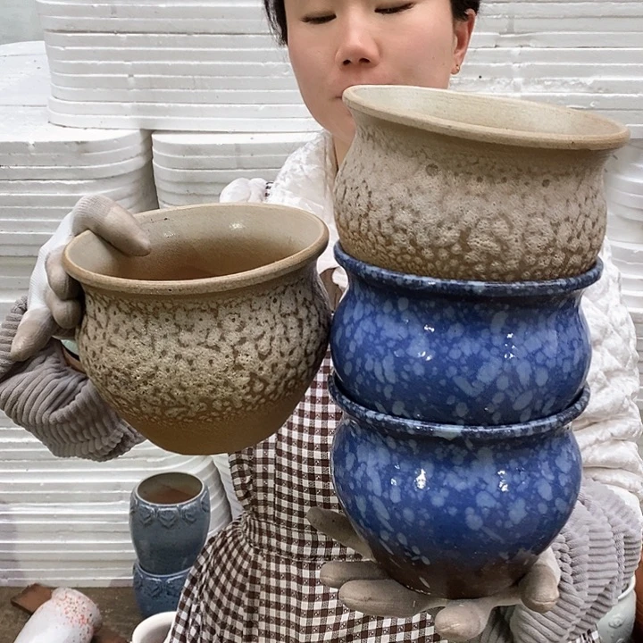 红泥花盆瑕疵口16高12
