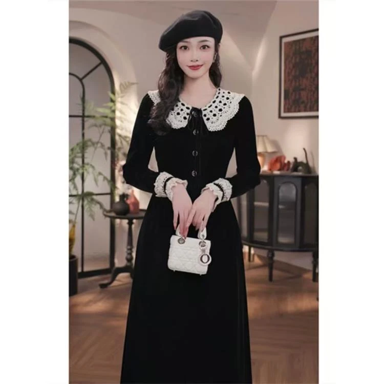 法式圆领设计女装轻奢时尚连衣裙1-012