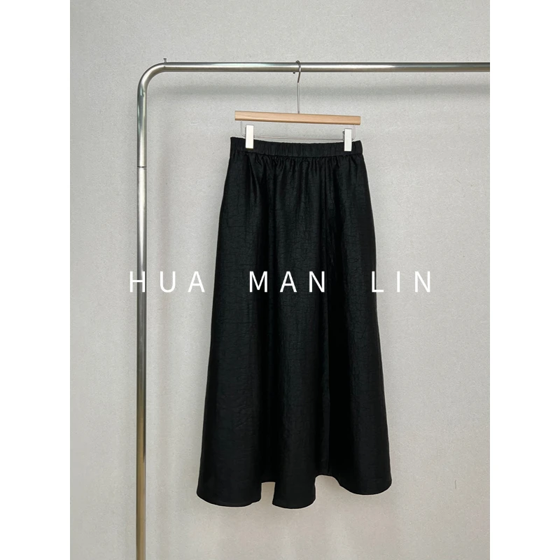 【花满林】全松紧腰净版龟裂纹香云纱桑蚕丝大摆半裙259479