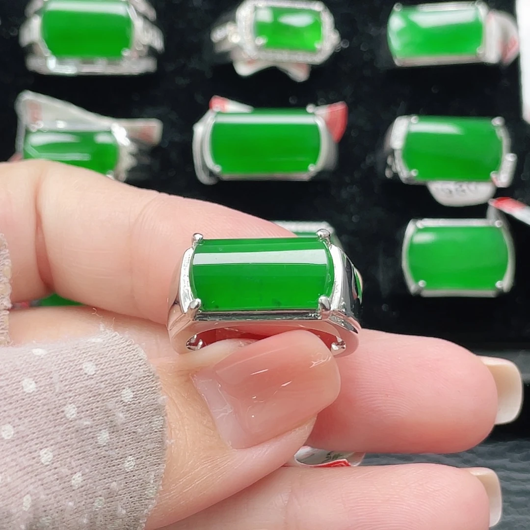 翡翠银S925镶嵌戒指天然A货翡翠没运费险4060