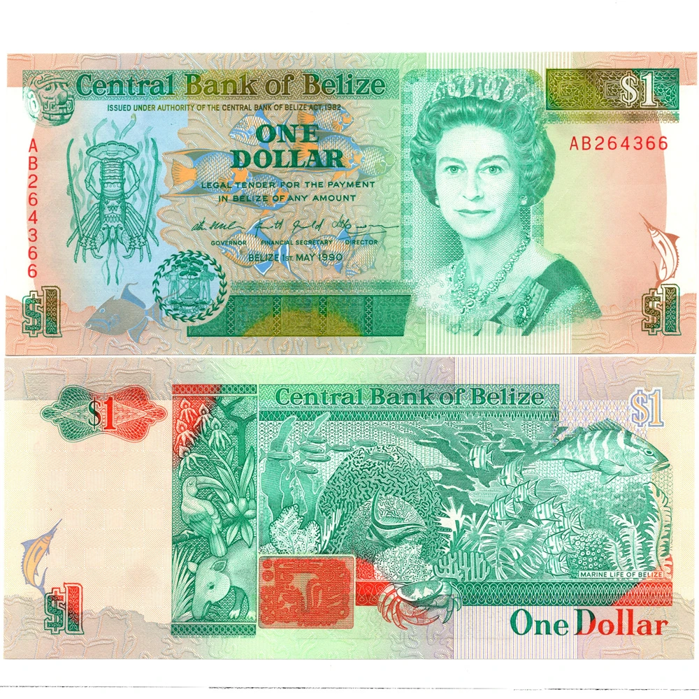 伯利兹1元女王版1990年全新UNC纸币老纸钞外国钱币收藏