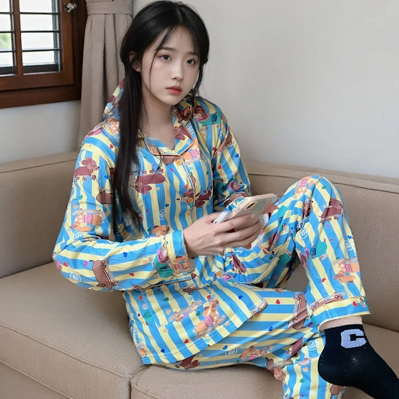 【腊肠狗】云朵绵大码睡衣女韩版春秋季宽松甜美长袖长裤家居服套装