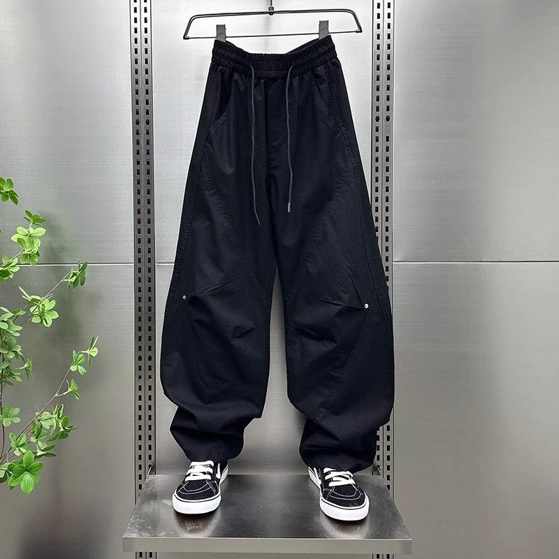 美式复古阔腿裤大码300斤宽松显瘦百搭抽绳痞帅弯刀裤男秋冬新款