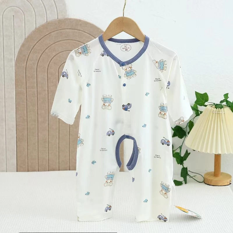 气球车空调服婴儿宝宝开裆夏季爬服长袖连身衣男女宝透气吸汗