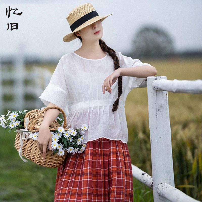 【现货】白色短袖T恤女夏季新款圆领套头娃娃衫薄短款上衣