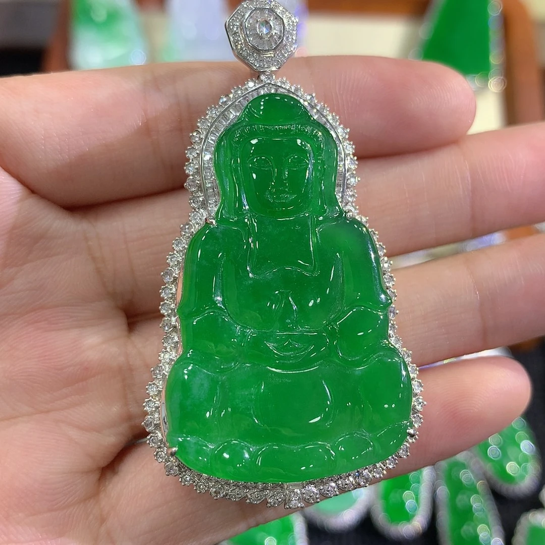 翡翠18K金镶嵌吊坠(不含链)观音