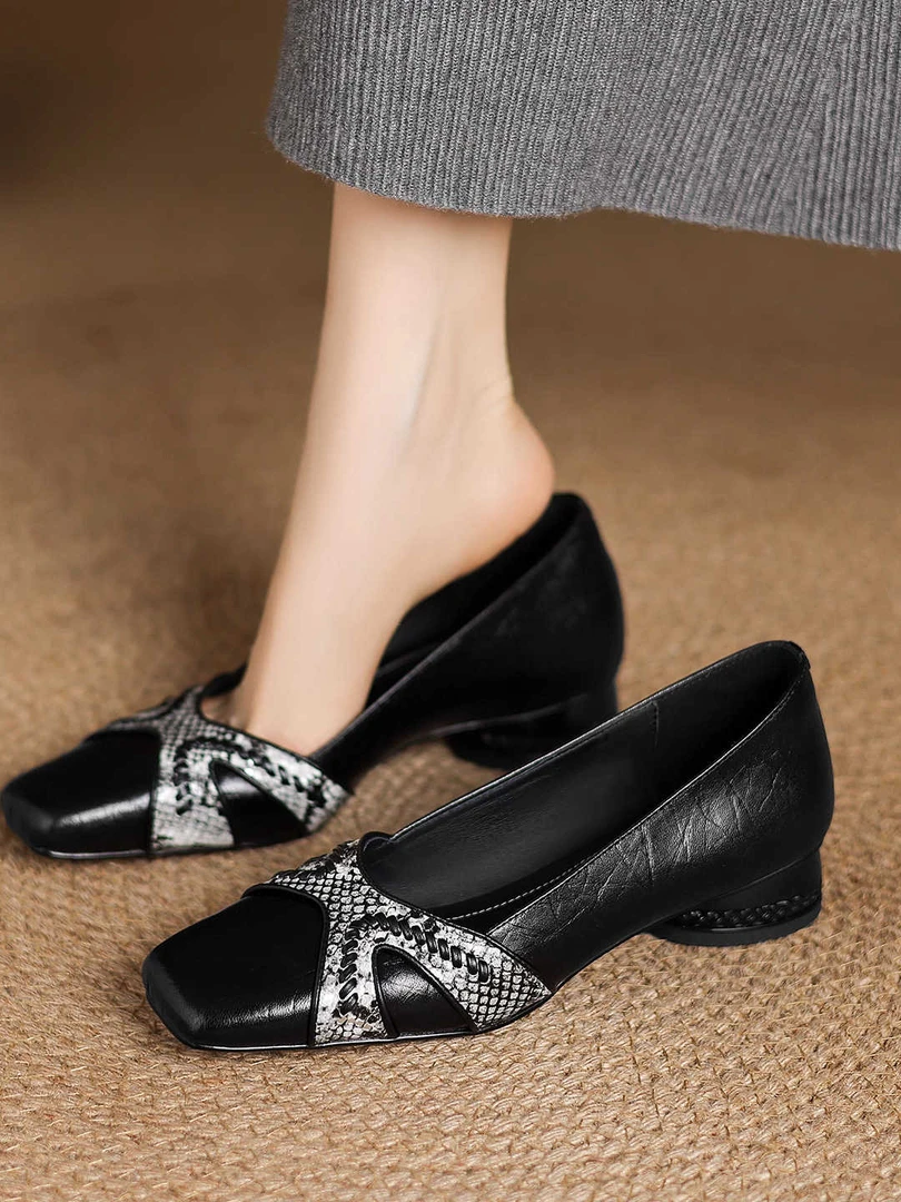 秋季一脚蹬浅口单鞋方头低跟豆豆鞋薄款舒适尖头套筒耐磨单鞋