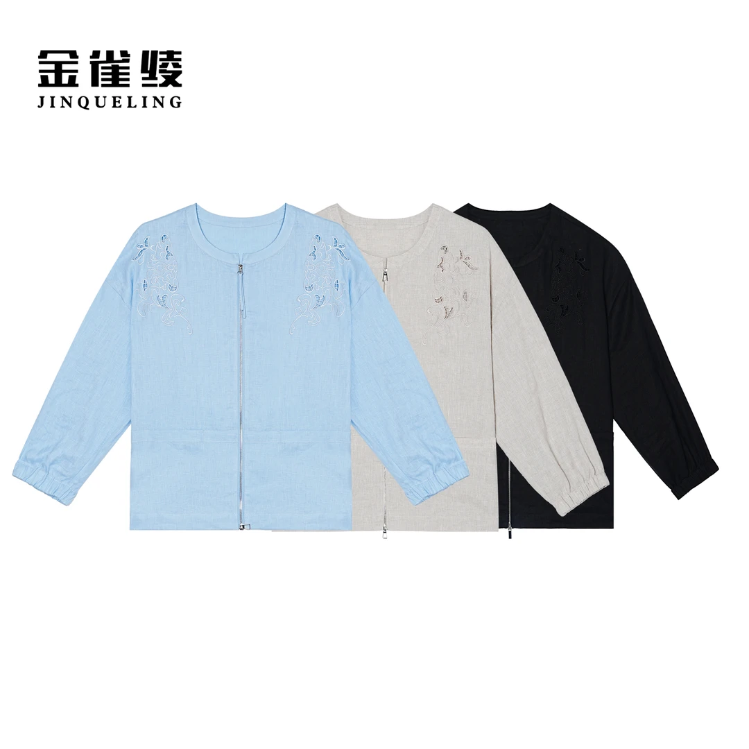 金雀绫【岁月静好】100亚麻镂空工艺休闲百搭大码女装外套SZA1T165