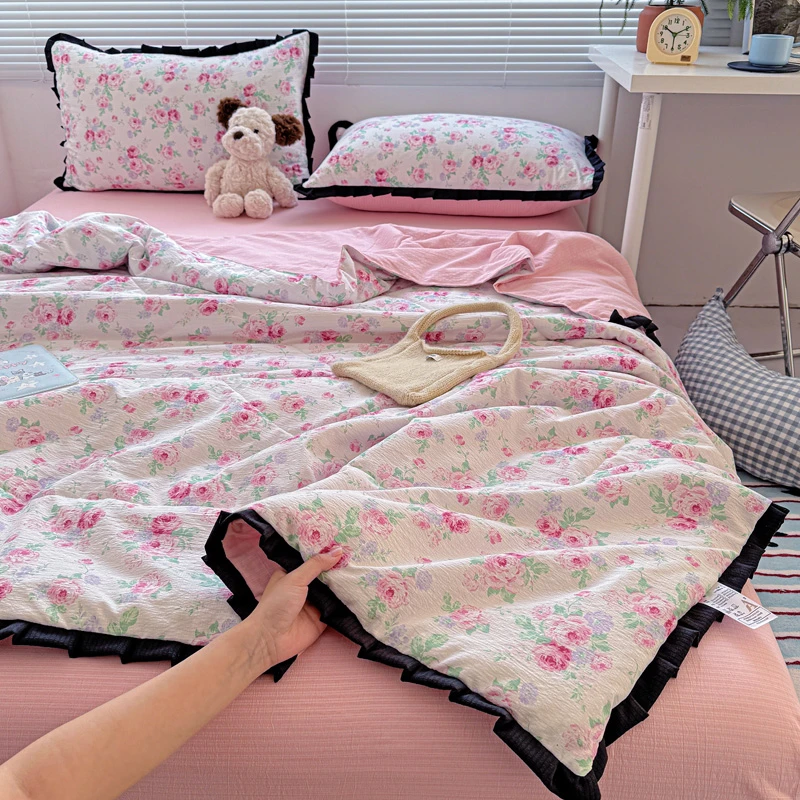 法式花边夏凉被空调被四件套A类双层纱床上用品被子夏季小清新