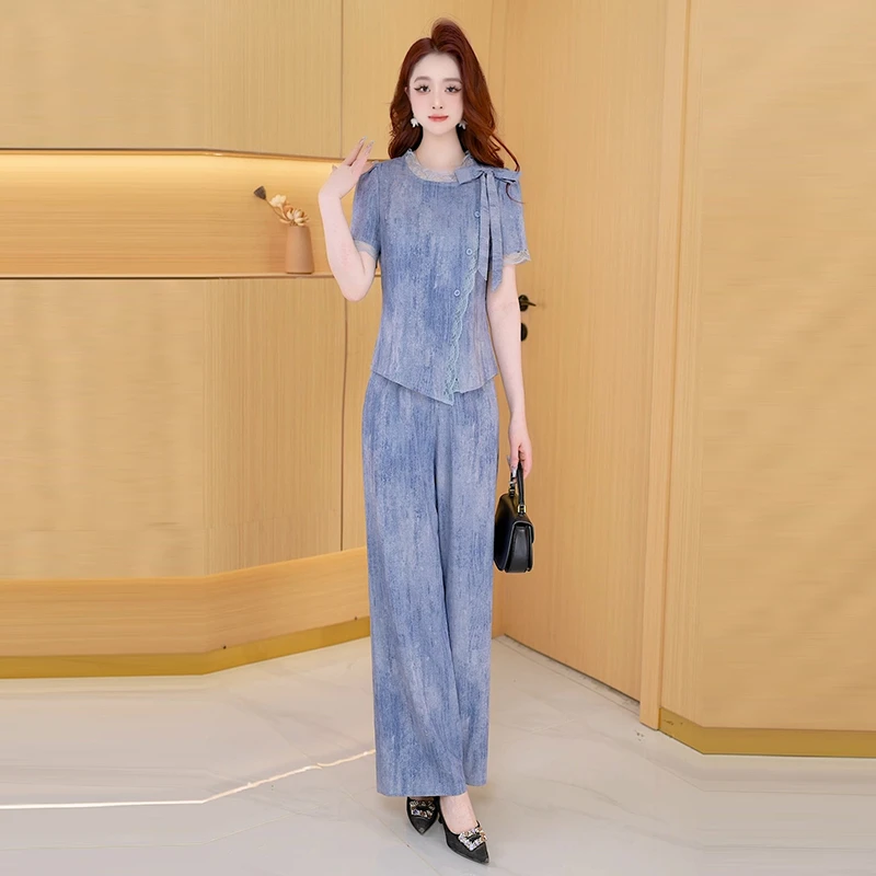 【两件套】夏季时尚女神修身洋气宽松气质休闲百搭显瘦减龄女装套裤