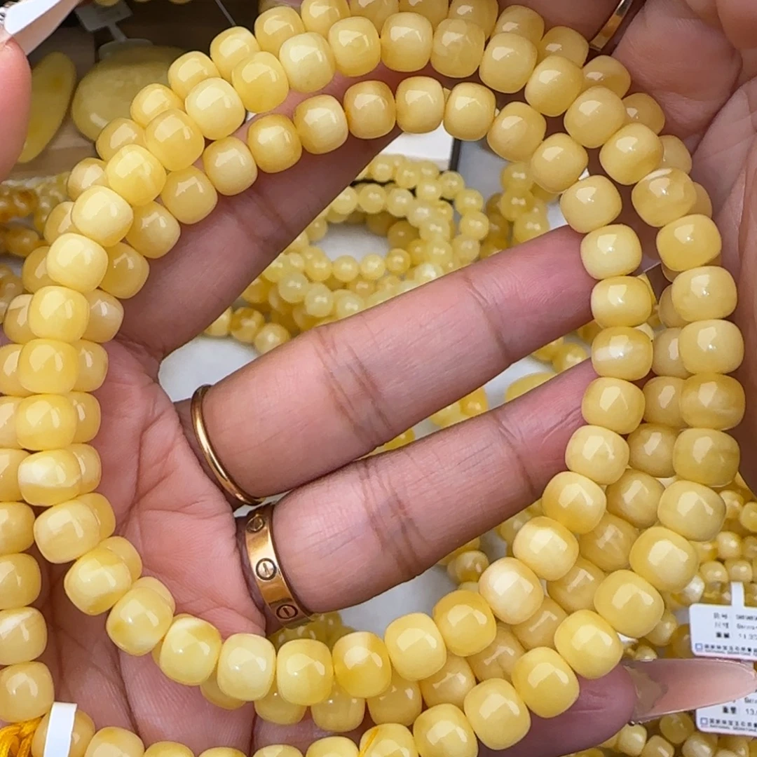 蜜蜡未镶嵌手链白花老型多圈