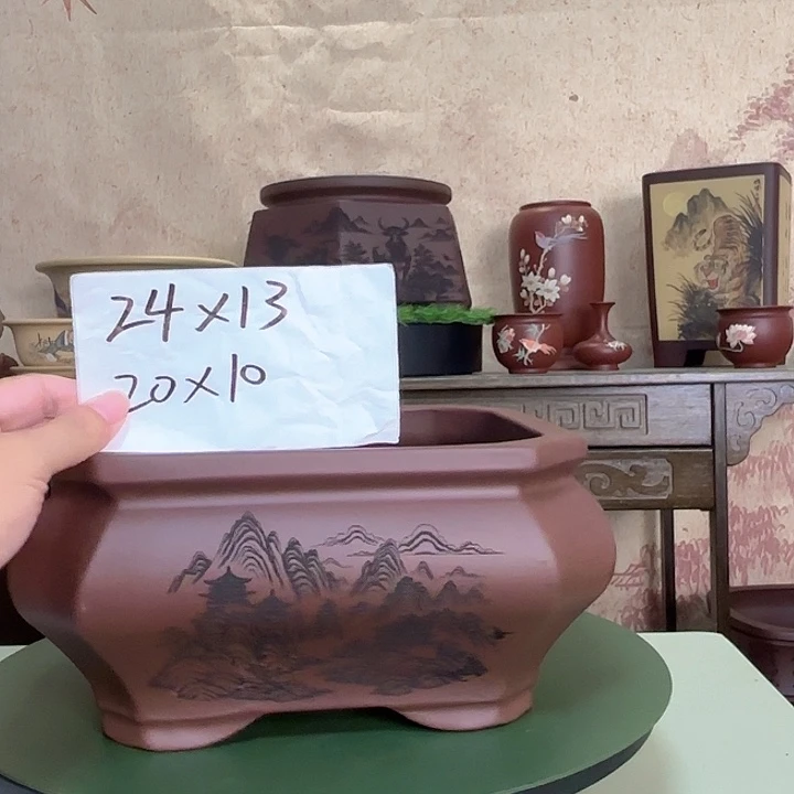 紫砂花盆宜兴紫砂山水