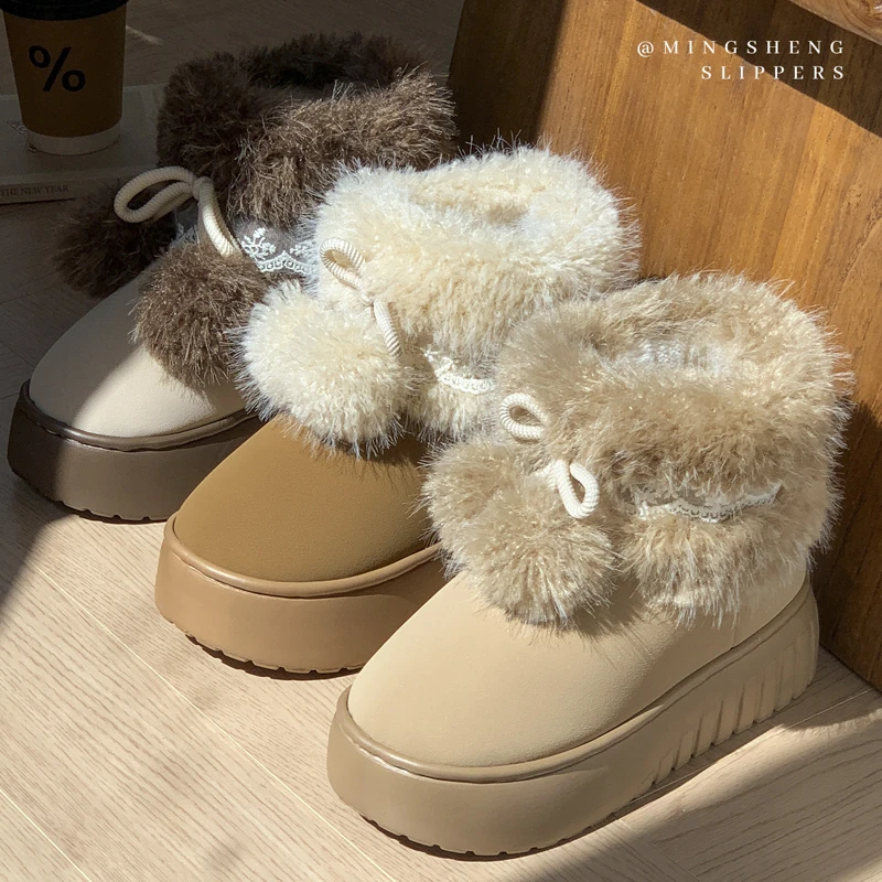 防水包跟棉拖鞋女士冬季2025新款家居室内防滑厚底保暖加绒棉鞋女