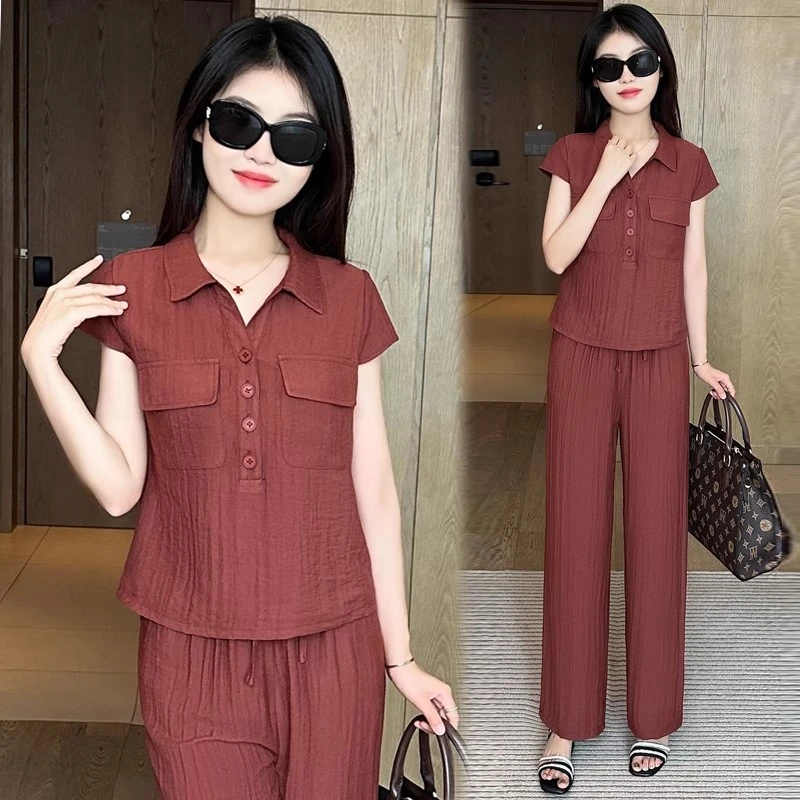 时尚套装女2025夏季新款时髦洋气宽松显瘦短袖上衣阔腿裤两件套潮