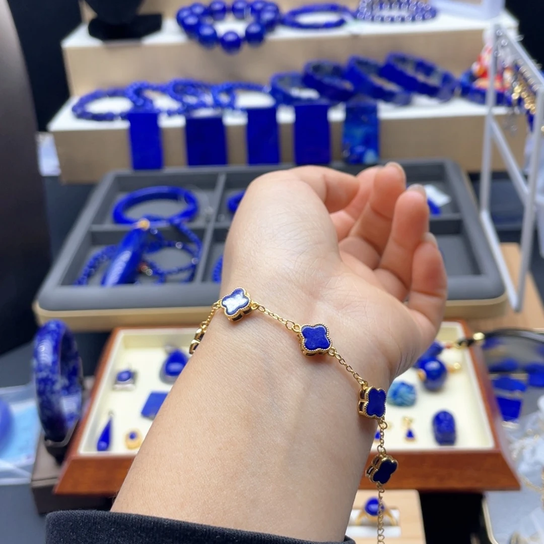 银S925镀金镶嵌青金石手链