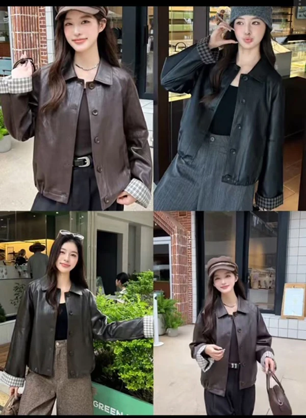 【ZUOZUO】秋冬季新款翻领美式复古甜酷风休闲皮衣外套5202