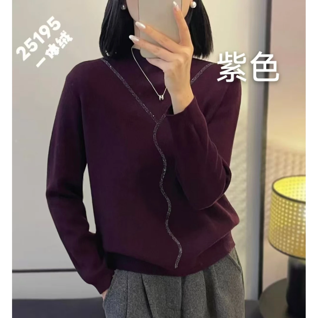 25195款-冬季百搭显瘦新款重工亮片妈妈毛衣yy