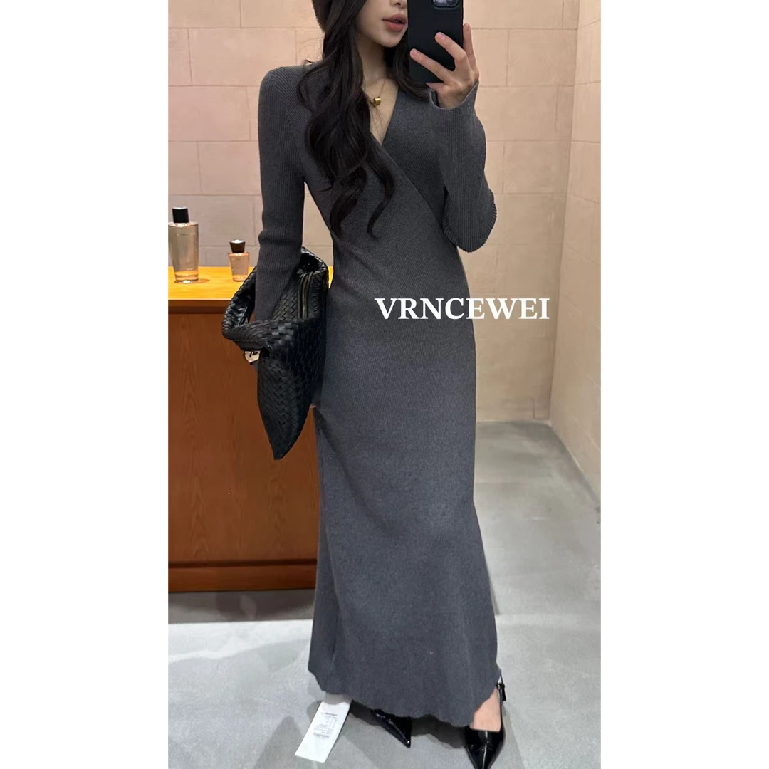 爱唯依（F）-交叉V领！气质修身长袖连衣裙（657R5221#）VRNCEWEI