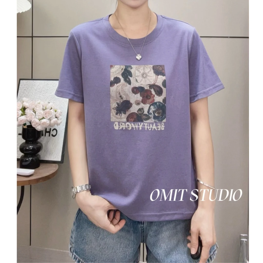 【蓝莓T】新款凉快透气冰爽雪花棉正肩宽松显白短袖