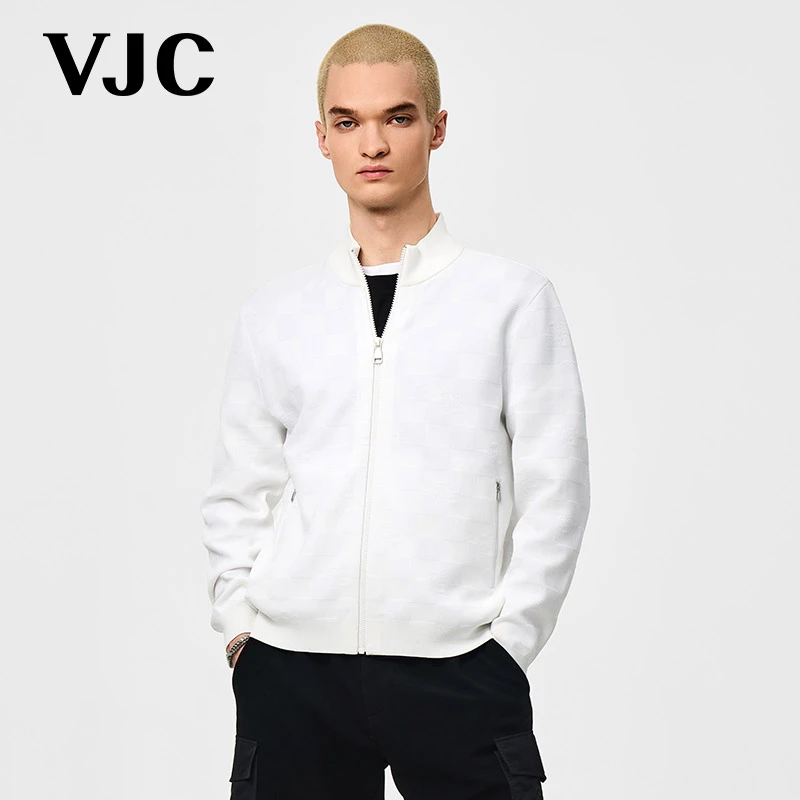 VJC/威杰思2025夏季新款男装潮流立领长袖针织提花外套B25AC3213