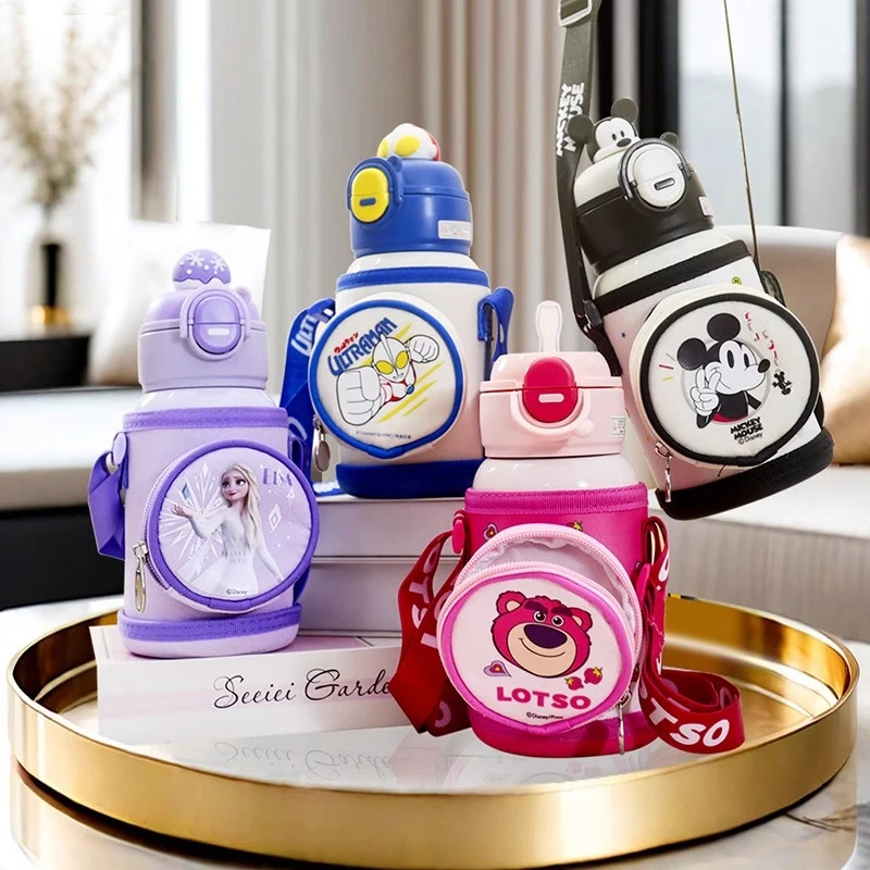 【贤惠新品补贴】迪士尼双饮保温杯316不锈钢带杯套斜跨水杯16410