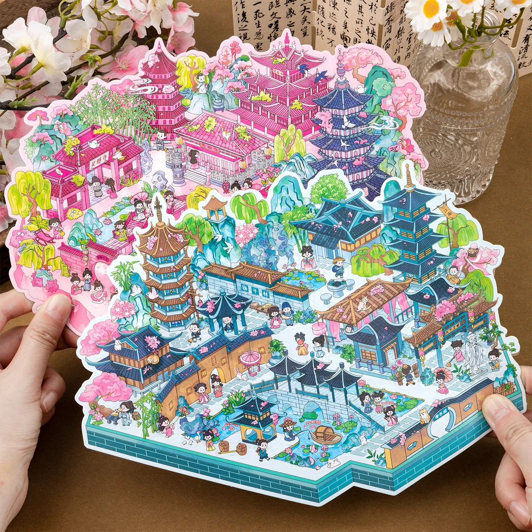 旅行造景贴纸城市篇杭州如梦江南大尺寸古风微缩场景diy小屋贴画