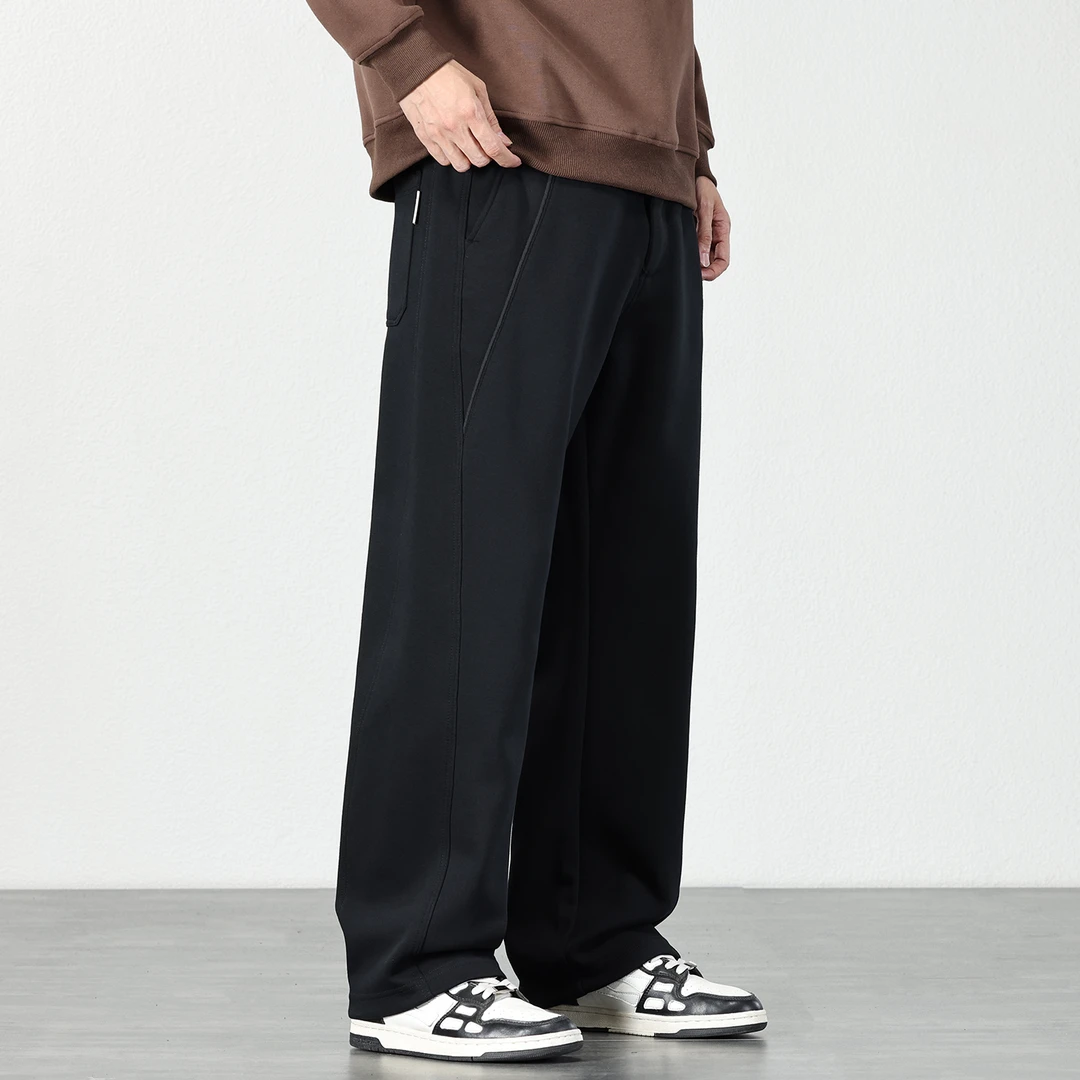 舒适针织卫裤男士2025秋冬新款直筒垂感阔腿长裤宽松百搭休闲裤子